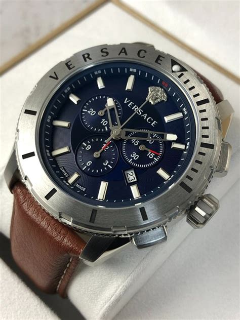 Versace VERG00218 Casual Chrono Blue Silver Brown Leather 